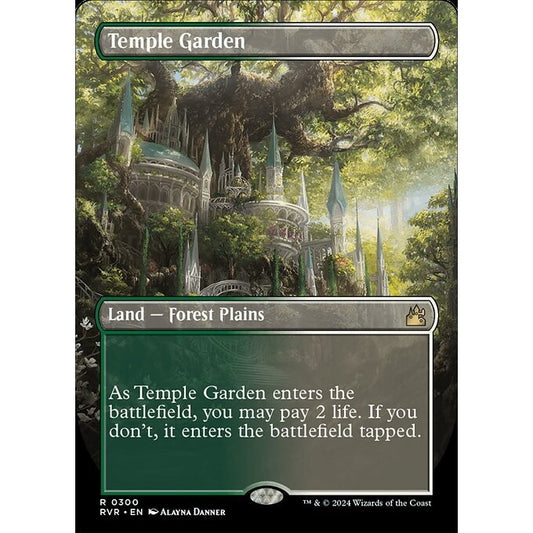 RVR_300 Temple Garden Borderless Shockland MTG Magic: The Gathering: Ravnica Remastered Rare