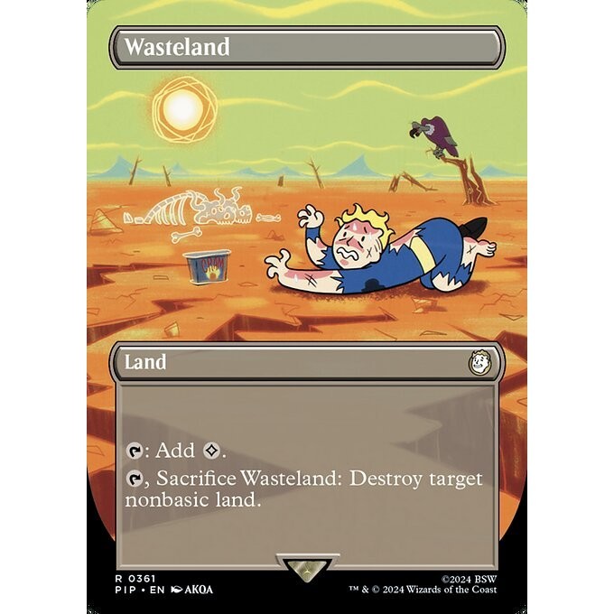 PIP_361 Wasteland *Borderless Vault Boy SC* MTG Magic: The Gathering: Fallout_Rare
