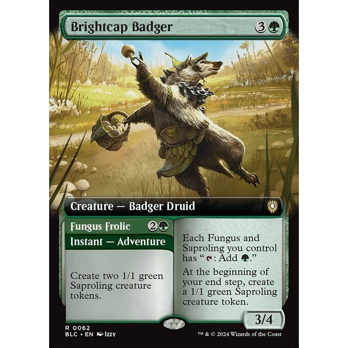 BLC_062 Brightcap Badger // Fungus Frolic *Extended Art* MTG Magic: The Gathering: Bloomburrow Commander_Rare