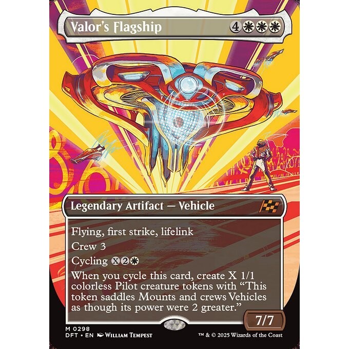 DFT_298 Valor's Flagship **REVVED UP BL Borderless* Aetherdrift* MTG Magic: The Gathering_Mythic