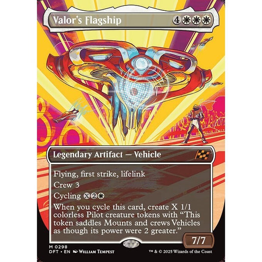 DFT_298 Valor's Flagship **REVVED UP BL Borderless* Aetherdrift* MTG Magic: The Gathering_Mythic