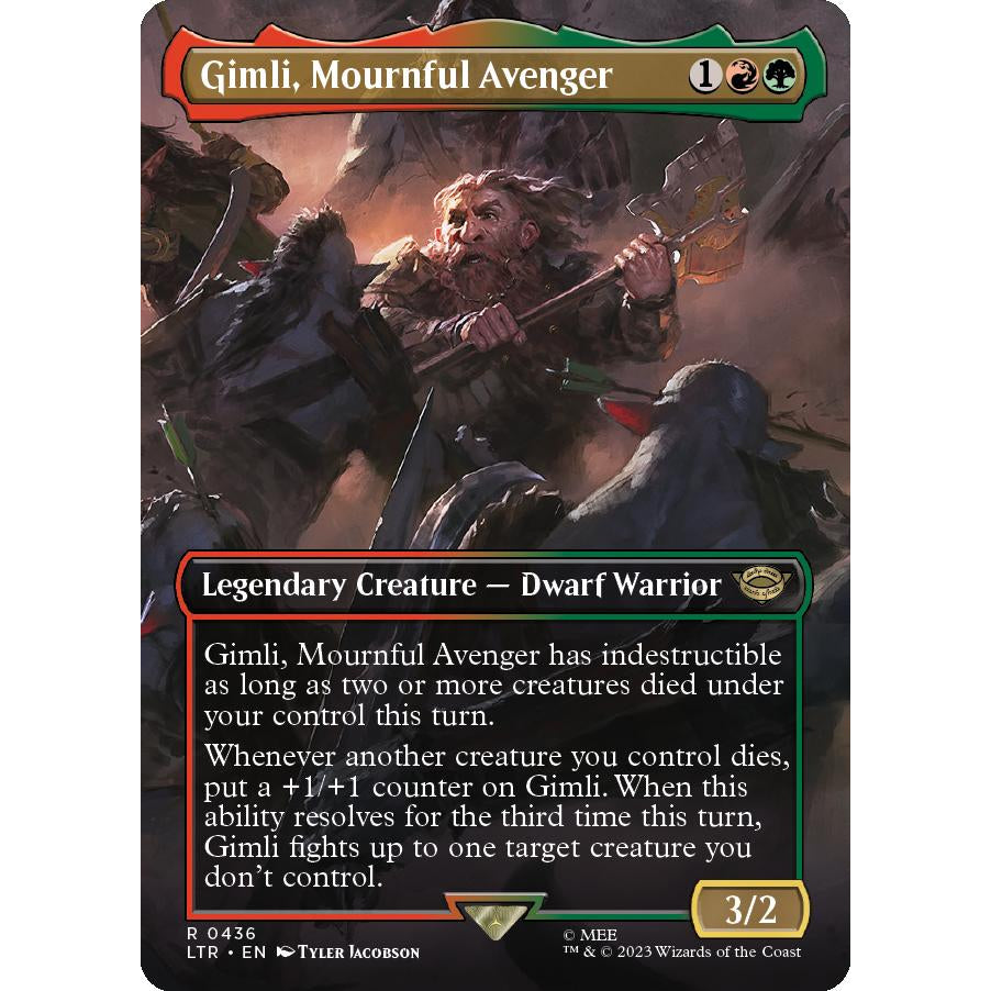 LTR_436 GIMLI, MOURNFUL AVENGER (BORDERLESS) MTG: Magic the Gathering: Lord of the Rings Rare