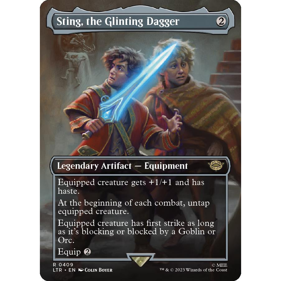 LTR_409 STING, THE GLINTING DAGGER (BORDERLESS) MTG: Magic the Gathering: Lord of the Rings Rare