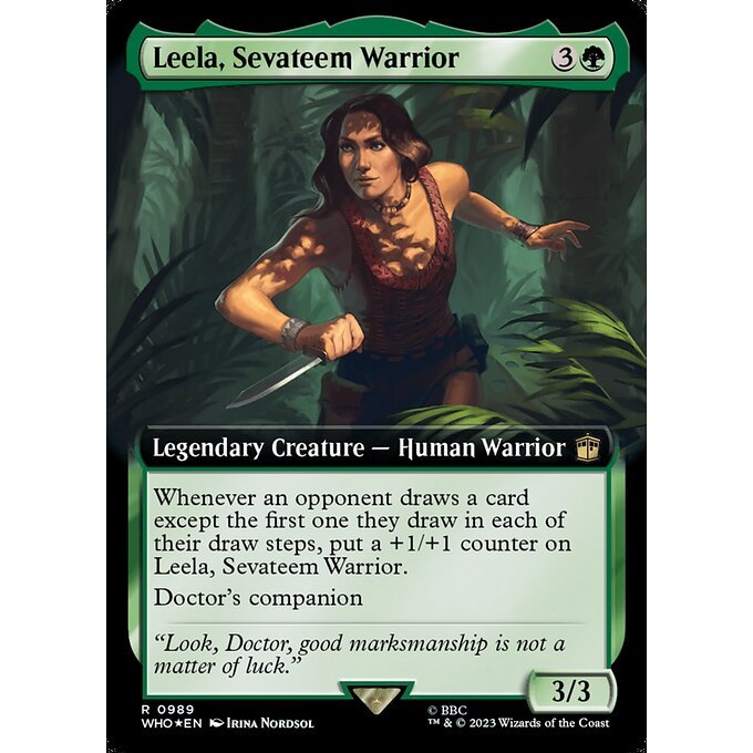 WHO_989 Leela, Sevateem Warrior EA BL Borderless SURGE FOIL MTG Magic: The Gathering: Doctor Who Rare