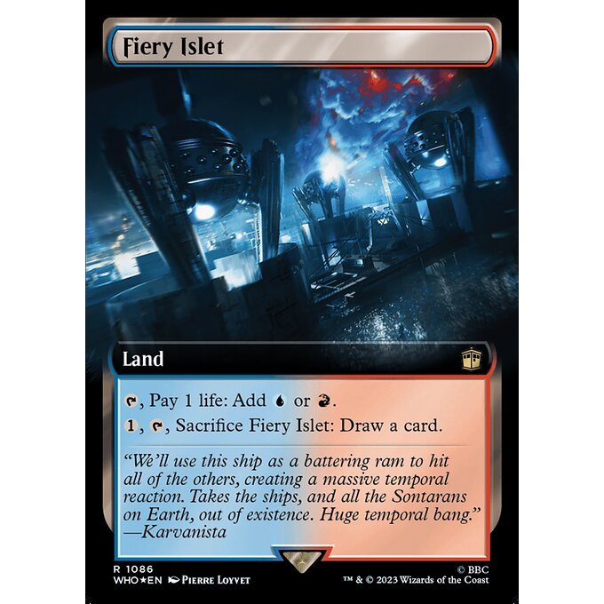 WHO_1086 Fiery Islet EA BL Borderless SURGE FOIL MTG Magic: The Gathering: Doctor Who Rare