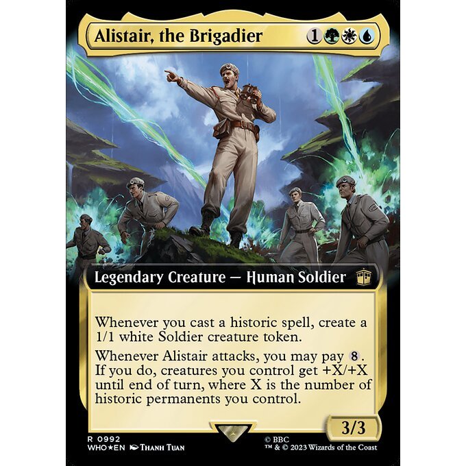 WHO_992 Alistair, the Brigadier EA BL Borderless SURGE FOIL MTG Magic: The Gathering: Doctor Who Rare