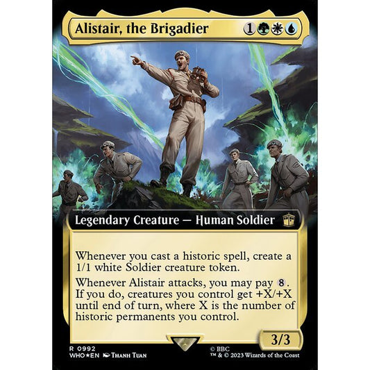 WHO_992 Alistair, the Brigadier EA BL Borderless SURGE FOIL MTG Magic: The Gathering: Doctor Who Rare