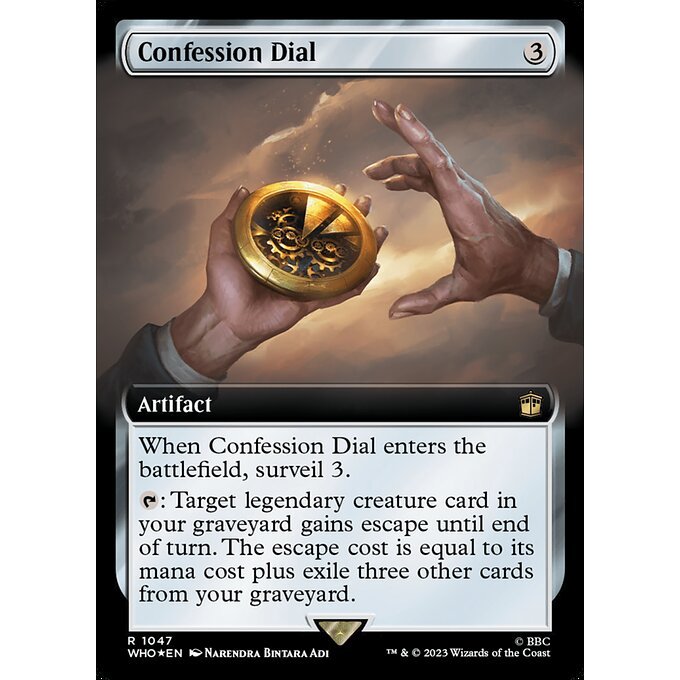 WHO_1047 Confession Dial EA BL Borderless SURGE FOIL MTG Magic: The Gathering: Doctor Who Rare