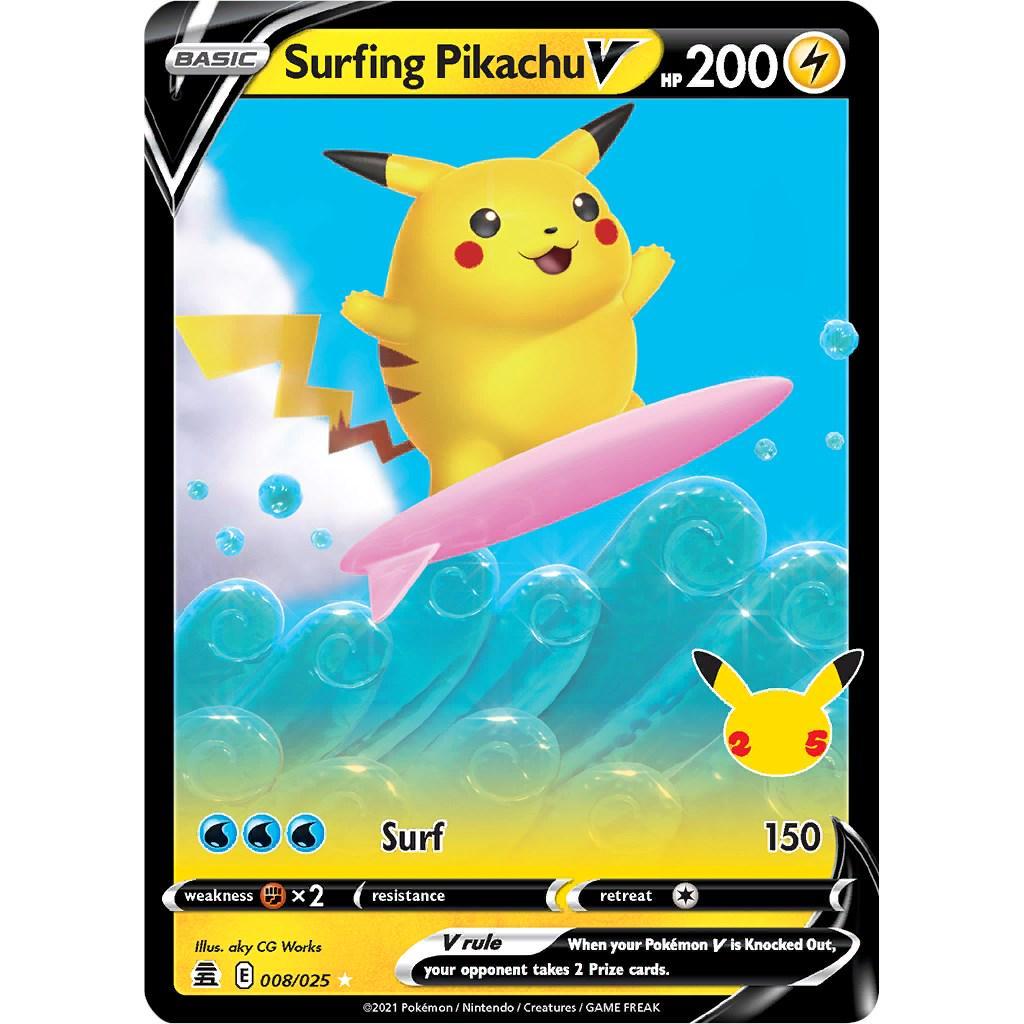 CEL_008 Surfing Pikachu V Ultra Rare Celebrations Pokemon Go Pokemon TCG