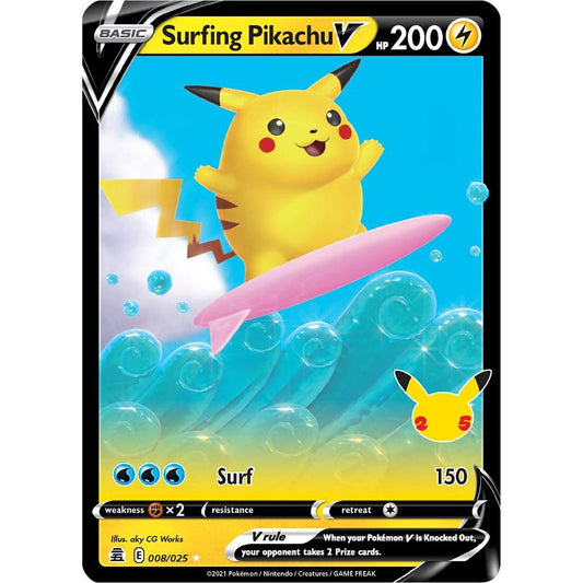 CEL_008 Surfing Pikachu V Ultra Rare Celebrations Pokemon Go Pokemon TCG