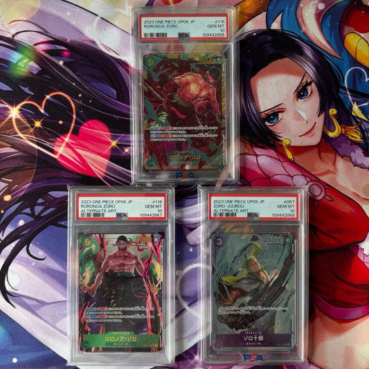 OP06_118 , OP05_067 *RORONOA ZORO PSA10 SEQUENTIAL SET OF 3 GRADED SLAB* GEM MINT One Piece TCG_ PSec AA PSA 10