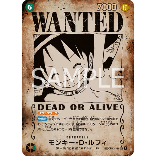OP13_118* Monkey D. Luffy WANTED POSTER One Piece TCG Carrying On His Will_SP Special Rare Parallel AA