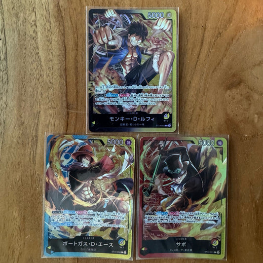 ST13_001, ST13_002, ST13_003 LUFFY, ACE & SABO - THREE BROTHERS LEADER SET *ULTRA DECK* One Piece TCG  LDR AA ST13