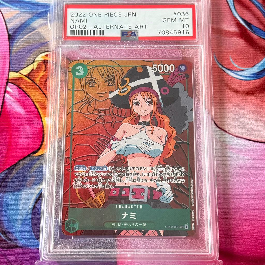OP02_036  * NAMI *Paramount War* PSA 10 GRADED SLAB GEM MINT One Piece TCG_Super Rare P-SR AA Parallel PSA10