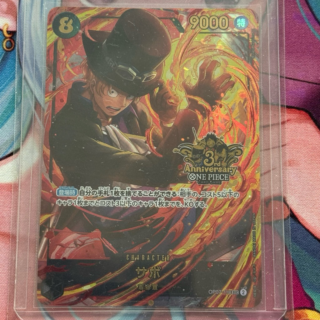 OP07_118* SABO *3rd Third Anniversary Stamp* One Piece TCG SEC Secret Rare Parallel AA