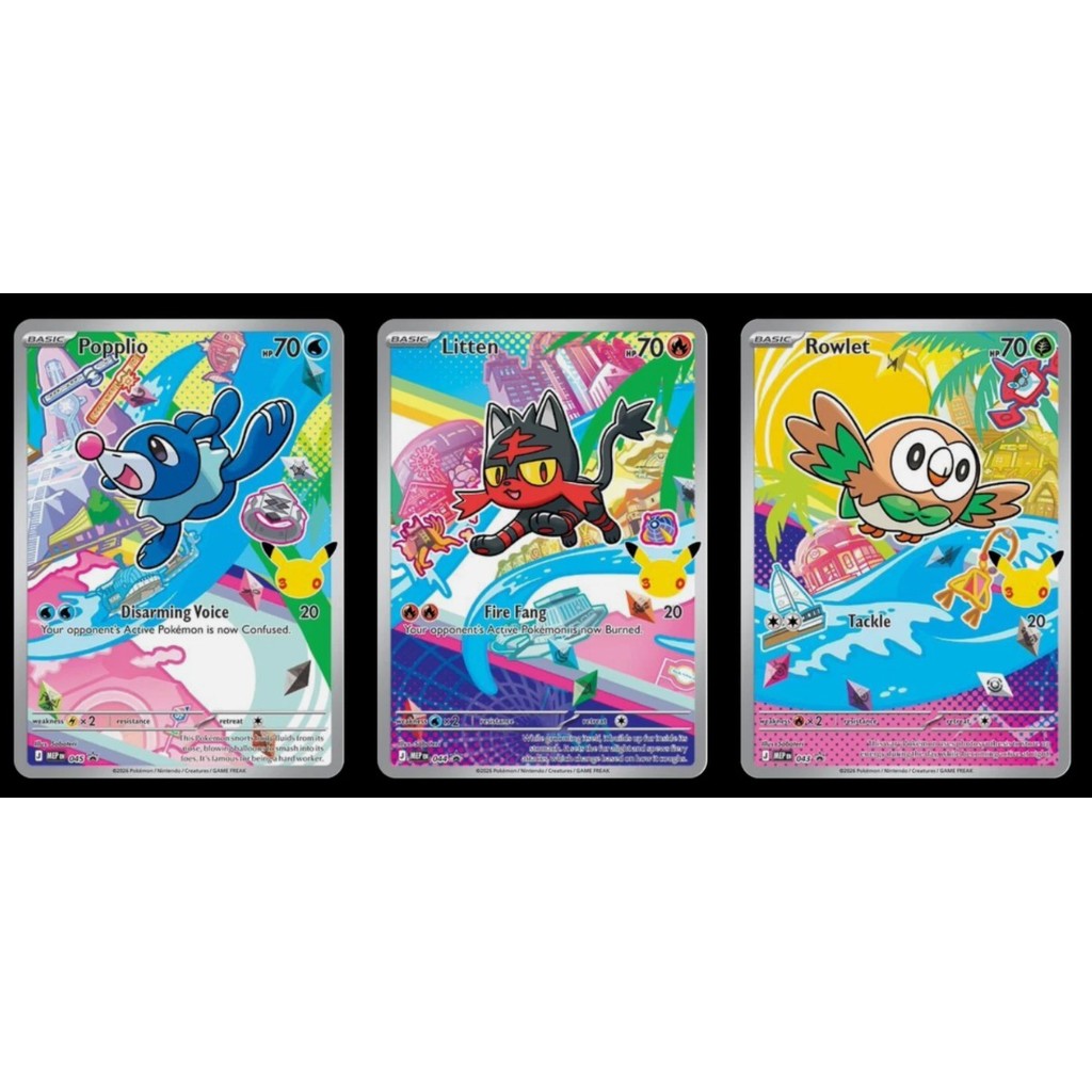 FIRST PARTNER Collection ROWLET POPPLIO LITTEN Gen 7 *Pokemon TCG* Complete Set of 3 English Starter Pokemon