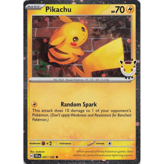 TEF_051/162 PIKACHU *2026 Pokemon Day Promo Stamped Cosmo Swirl & Bubbles* English Holofoil Pokemon TCG