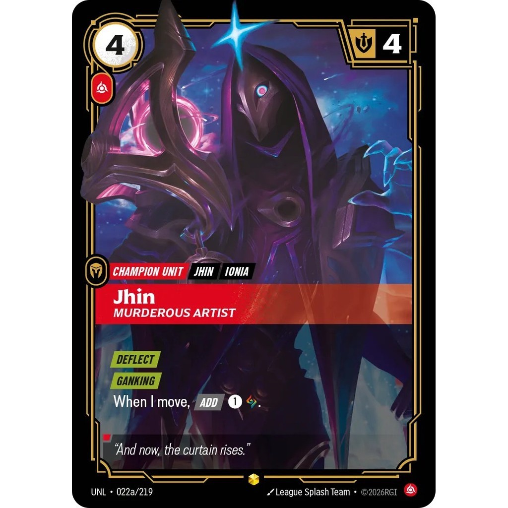 UNL_022a JHIN, MURDEROUS ARTIST Fury * Riftbound TCG - Unleashed * Champion unit Rare Showcase AA