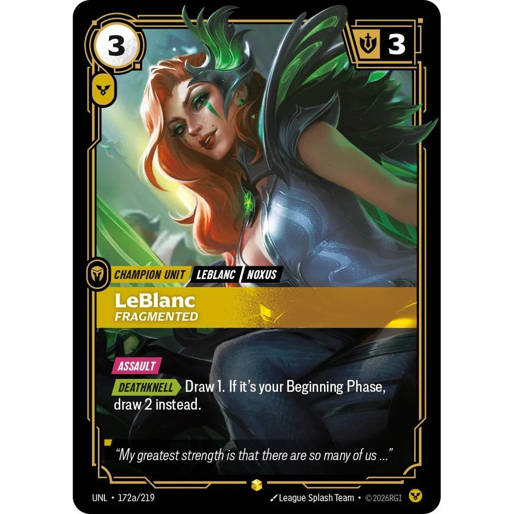 UNL_172a LEBLANC, FRAGMENTED Order * Riftbound TCG - Unleashed * Champion unit Rare Showcase AA