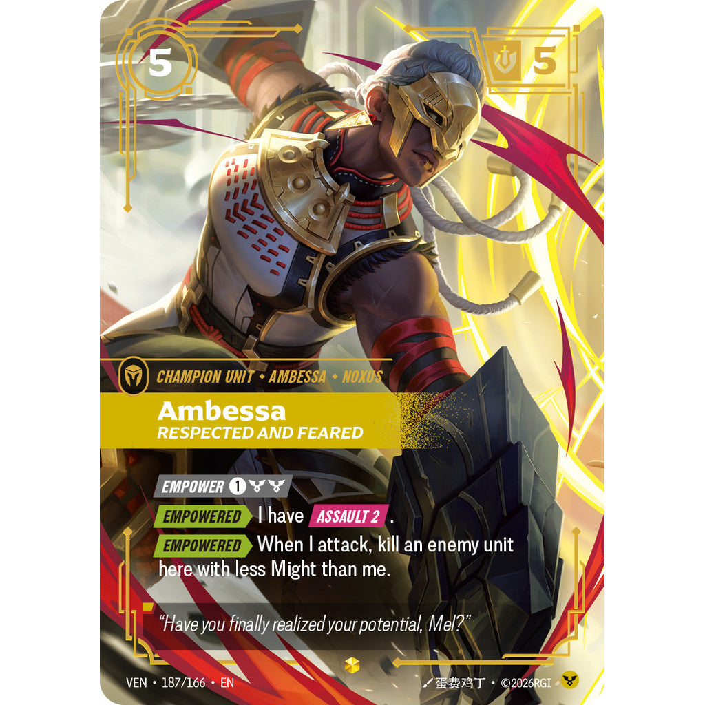 VEN_187 AMBESSA RESPECTED AND FEARED (ON) * Riftbound TCG - Vendetta * OVN Overnumber | Authentic League of Legends