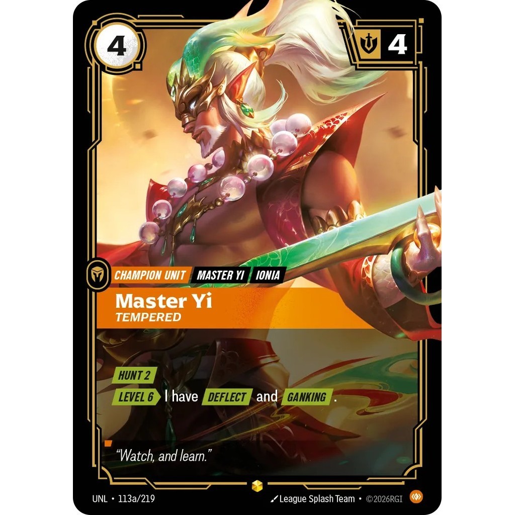 UNL_113a MASTER YI, TEMPERED Body * Riftbound TCG - Unleashed * Champion unit Rare Showcase AA