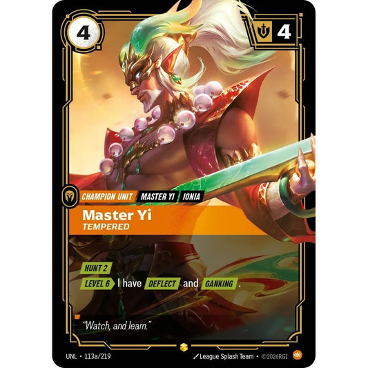 UNL_113a MASTER YI, TEMPERED Body * Riftbound TCG - Unleashed * Champion unit Rare Showcase AA
