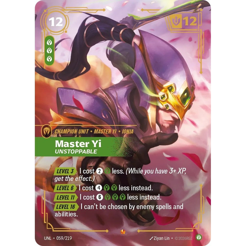 UNL_059 MASTER YI, UNSTOPPABLE * Riftbound TCG - Unleashed * Calm Champion unit Epic